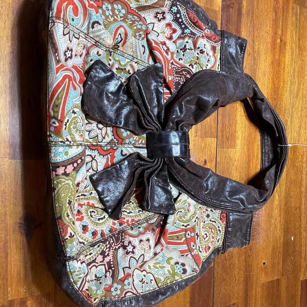 Ebisu distressed leather gently used condition paisley shoulder bag